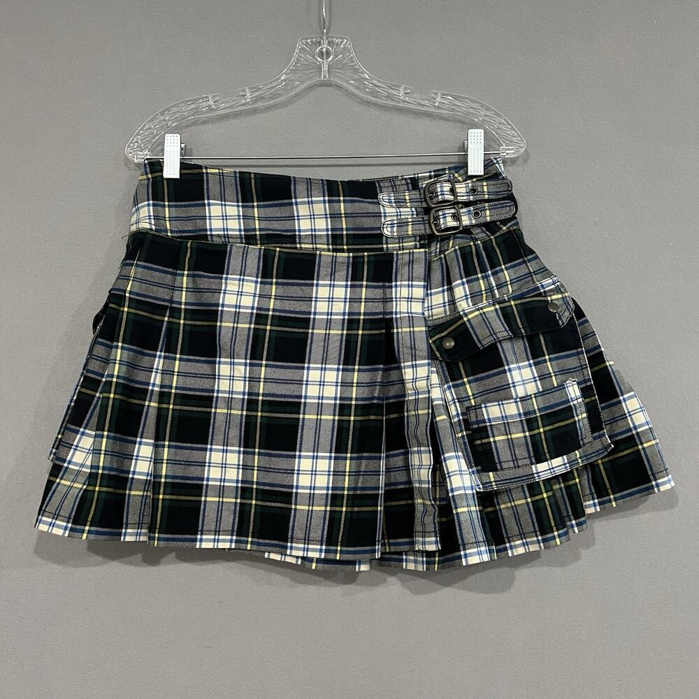 Demin & Supply Ralph Lauren Mini Skirt Size 31 Plaid Cargo Utility Kilt Grunge